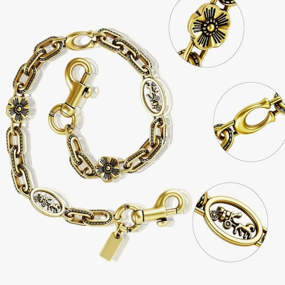 Gold C purse Chain with carriage and flowers detailing